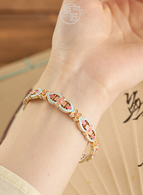 足银999.9描金珐琅彩镂空开口镯