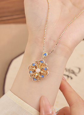 [瑶玉] 新中式国风描金珐琅彩足银999.9锁骨链百搭小众轻奢项链女