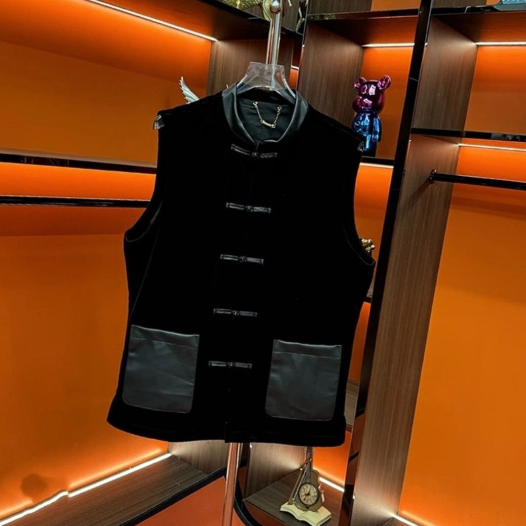 【现货】23283男士新款轻奢唐装盘扣气质复古丝绒马甲简约中式,淘宝优惠券,粉丝福利购,淘宝优惠卷