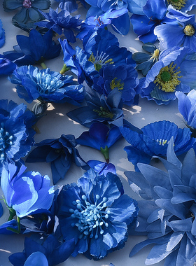 假花仿真花diy材料痛包装饰蓝色假花道具高级感艺术深蓝色仿真花