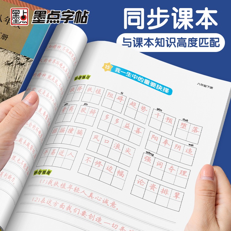 墨点字帖八年级下册语文字帖 语文同步练字帖初中生8年级上册下册楷书练字本描红本同步写字课儿童硬笔字帖初中学习 - 图0