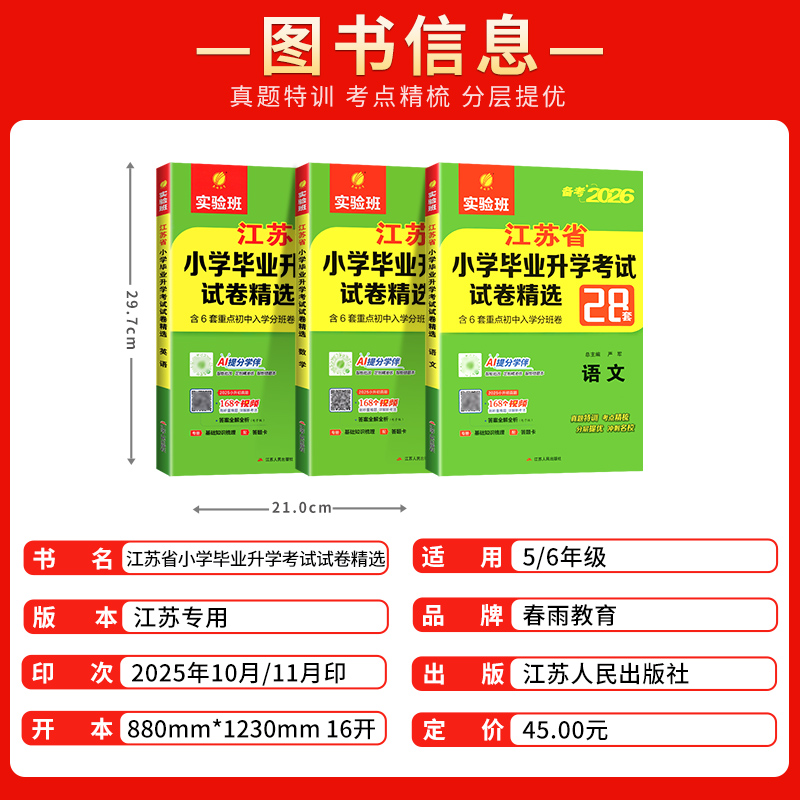 小升初2024江苏省小学毕业升初中考试卷精选28套卷语文数学英语2023春雨六年级下升学考试系统总复习资料辅导书苏教版真题卷必刷题