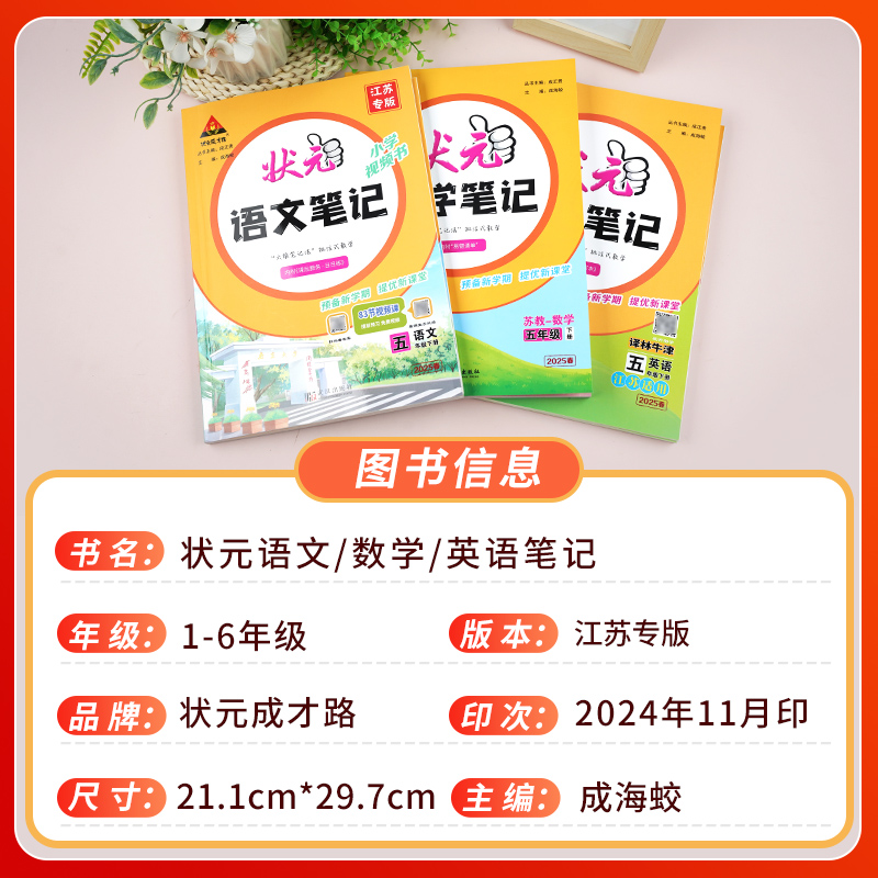 2025小学状元笔记语文一二年级三四五六年级上下册数学英语课本教材全解课堂笔记江苏专版译林版课前预习单随堂笔记解读江苏专用