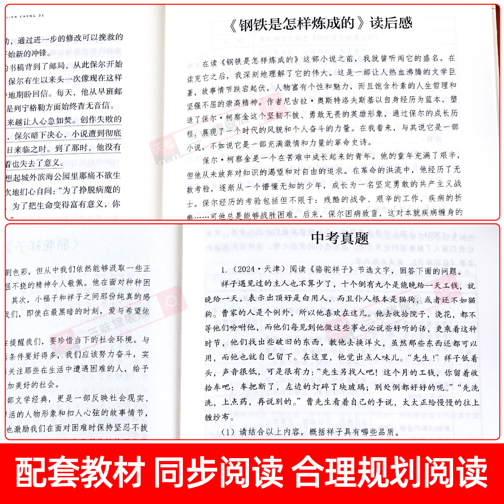 钢铁是怎样炼成的和骆驼祥子 七年级下册的必读书课外书初一阅读书籍 配套人教版教材老师推荐正版原著完整版无删减名著课程化书目 - 图2