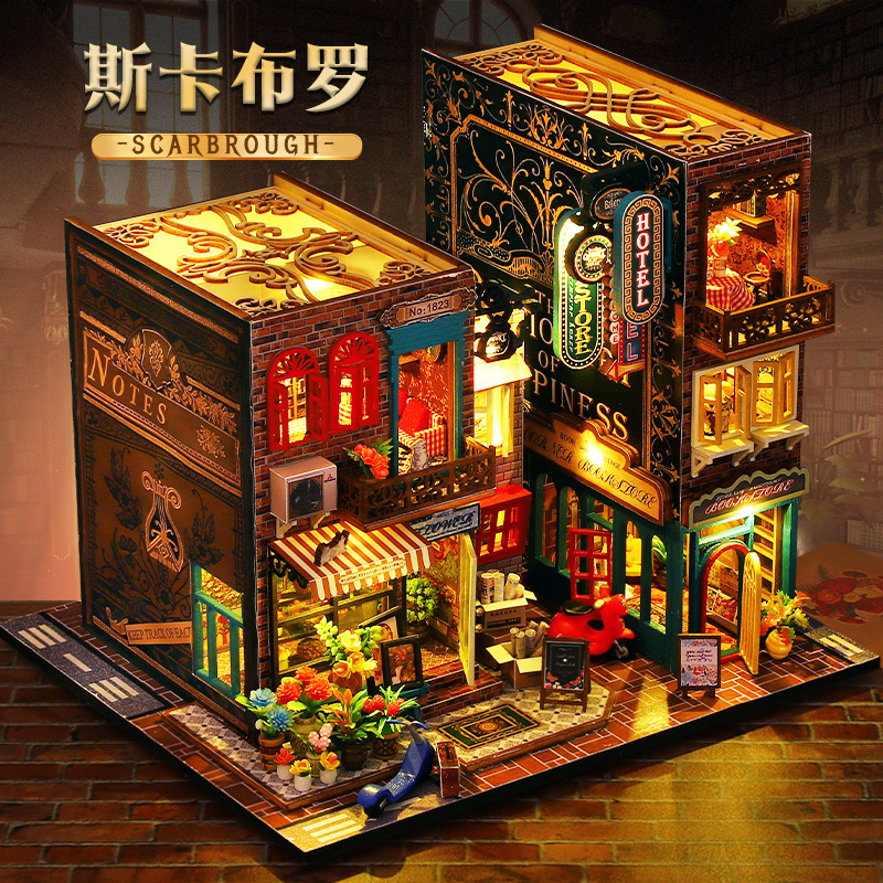 diy小屋斯卡布罗3D立体手工拼装带灯书立模型精美摆件礼物女 - 图0