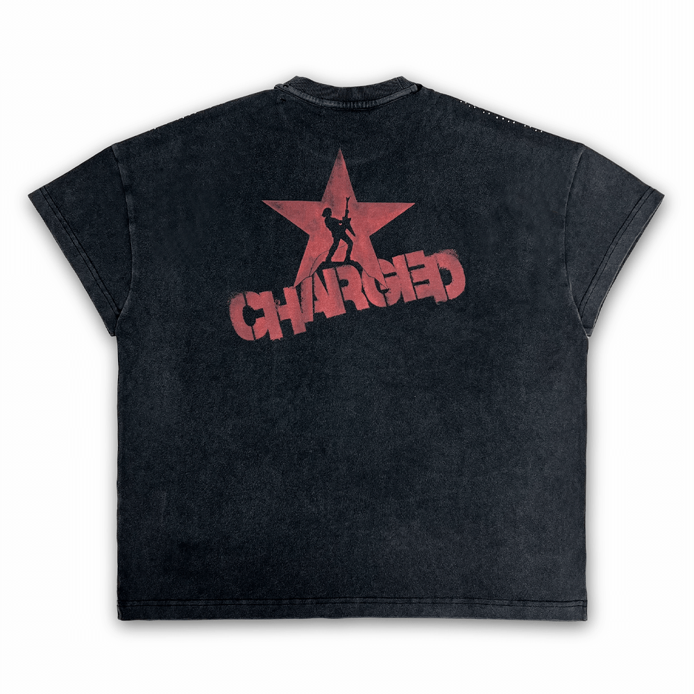 TecNineGroup DROP2 MOHAWK TEE 莫西干人像印花碎钻做旧 短袖T恤 - 图0