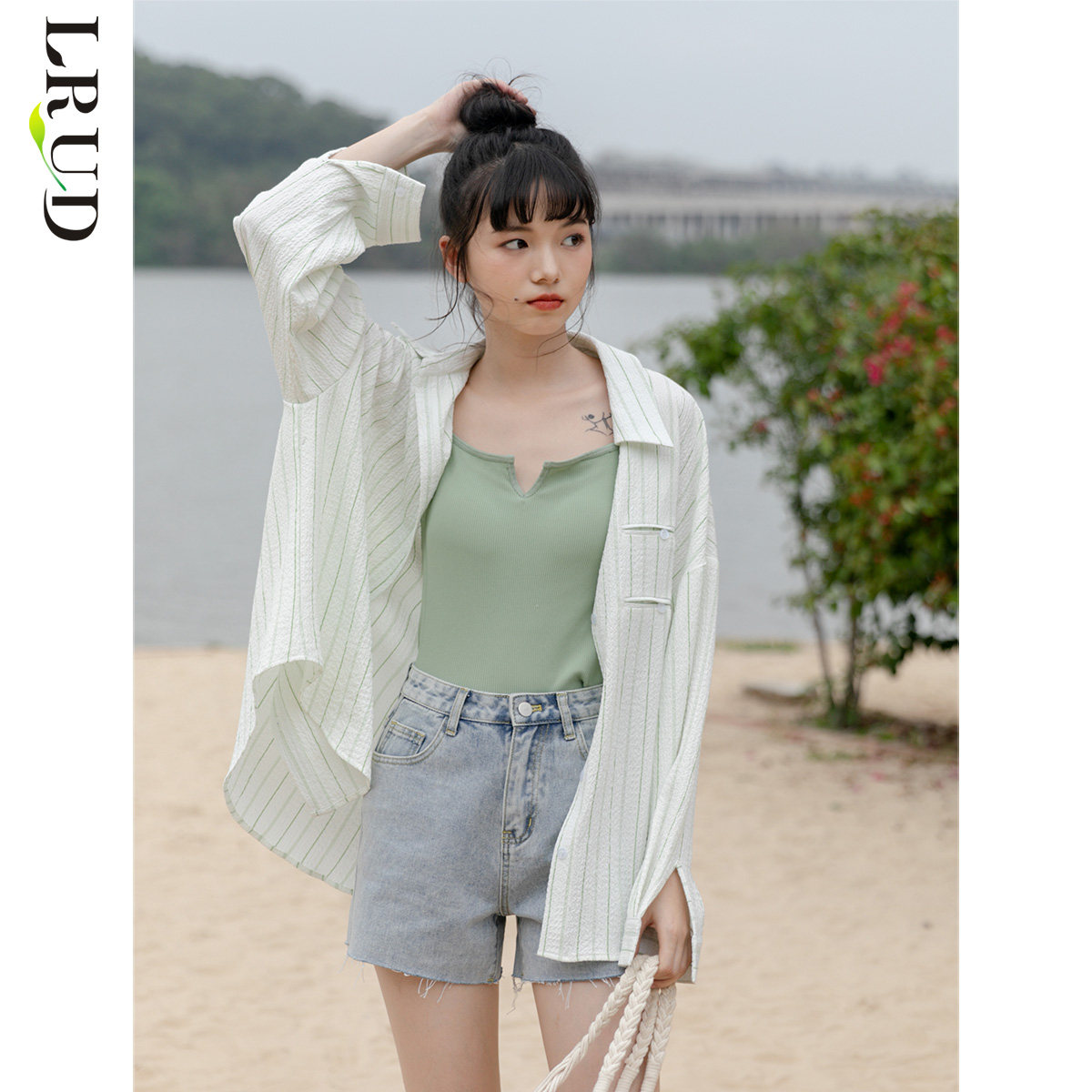 lrud条纹雪纺女夏季女装2022衬衫 lrud衬衫