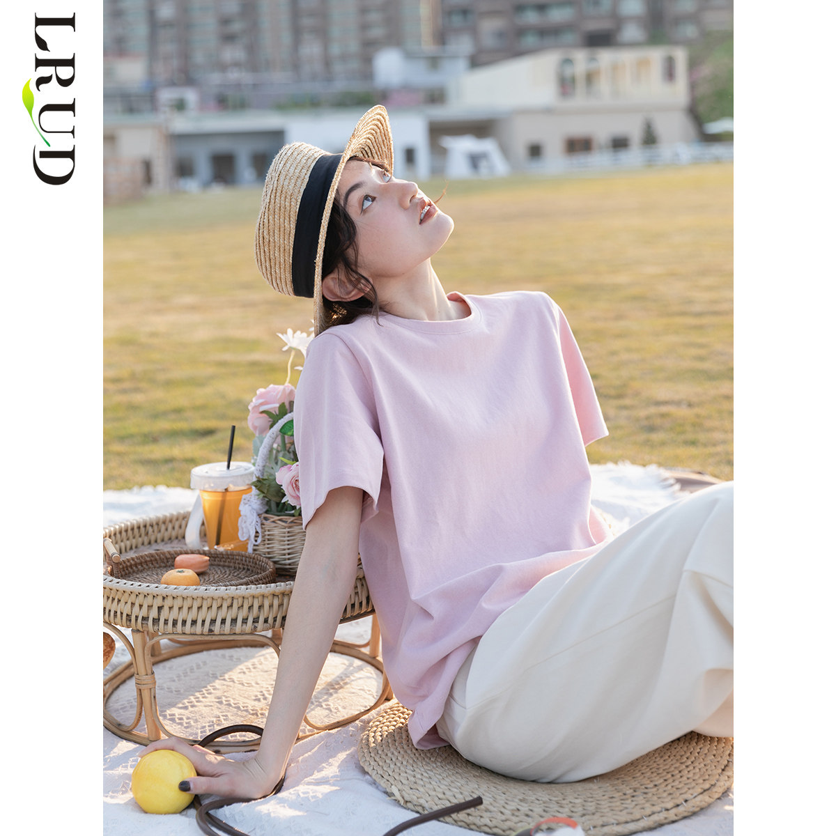 lrud粉色短袖女春2022年韩版t恤 lrudT恤