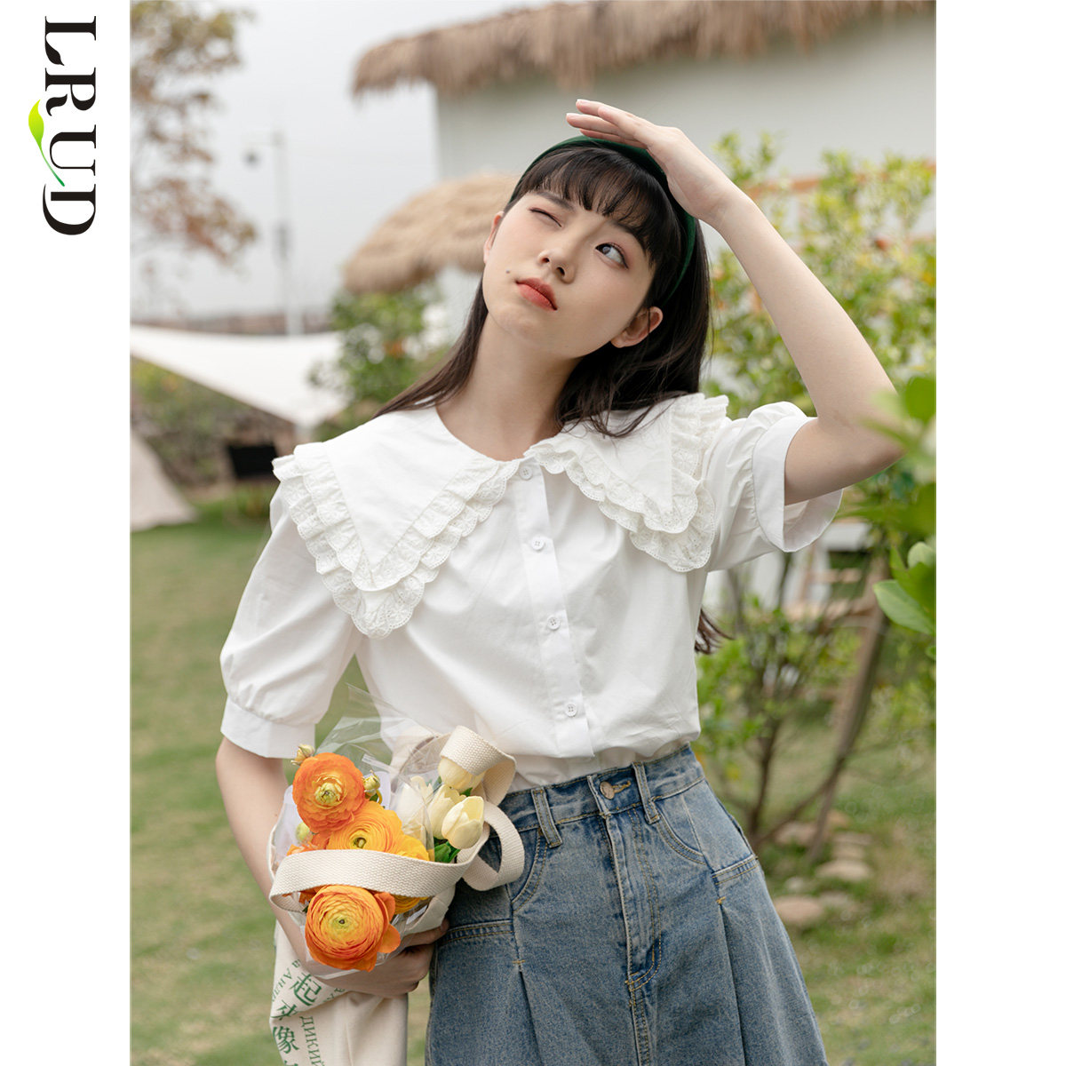 lrud娃娃领短袖夏季韩版女装衬衫 lrud衬衫