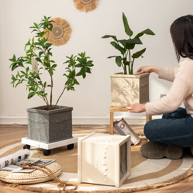 掬涵正方体大口径绿植植物花器客厅阳台室内北欧简约镁泥花盆造景 - 图3