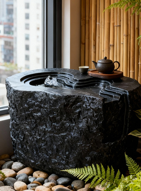 掬涵仿黑石钵户外招财流水摆件