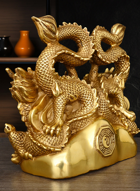 黄铜空心避火龙双龙戏珠铜龙摆件西北角厨房瑞兽摆件客厅摆放礼品