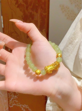 铜合金手链 新中式钱币珠貔貅手链女ins小众设计高级感手串手饰品