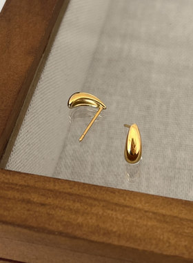 钛钢耳饰 法式小豆豆耳钉女简约小众水滴形素圈耳扣百搭耳环