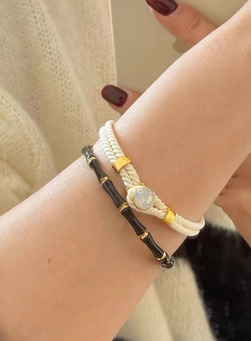 钛钢手镯 珐琅滴釉轻奢竹节手镯女INS风高级设计感手环不褪色