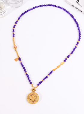 铜合金项链 新中式可转动紫色八宝罗盘项链女原创长款高级配饰品