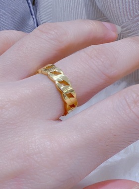 钛钢戒指 个性镂空链条戒指女复古时尚百搭食指戒经典指环不褪色