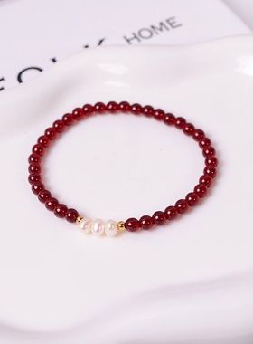 钛钢手链 轻奢红色珠珠手链女气质百搭高级感精致手串不褪色配饰