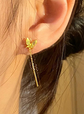 钛钢耳饰 灵动仙气蝴蝶流苏耳线夏季女耳钉不掉色耳环轻奢高级感