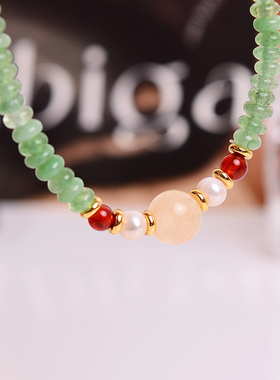 铜合金手链 新中式绿色算盘珠手链女国风手串简约百搭时尚手饰品