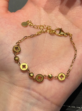 钛钢手链 轻奢高级感蹦迪珠钱币手链女ins风简约时尚手饰不褪色