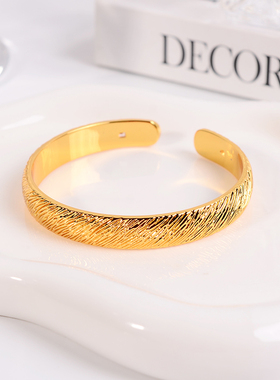 铜合金手镯 新中式爆闪捶打纹开口手镯女高级感百搭镯子气质手饰