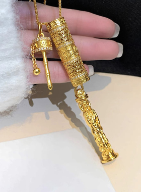 铜合金项链 小众轻奢新中式拨浪鼓六字真言随身佛项链女锁骨链