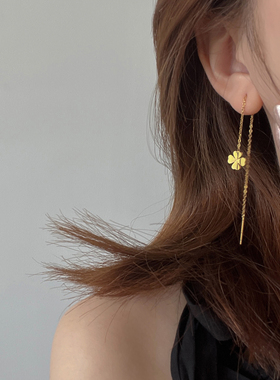 钛钢耳饰 长款流苏耳线四叶草耳钉女气质网红高级感精致不褪色