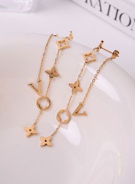 钛钢耳饰 韩国花朵耳钉女轻奢设计感流苏耳环精致时尚耳链耳饰品