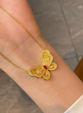 铜合金项链 新中式倾城蝴蝶项链女复古高级感锁骨链新款精致饰品