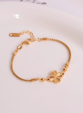 钛钢手链 洗手免摘百搭四叶草幸运草手链女时尚不褪色轻奢饰品