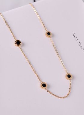 钛钢项链 小众ins气质百搭黑色小圆牌项链女极简风锁骨链新品配饰