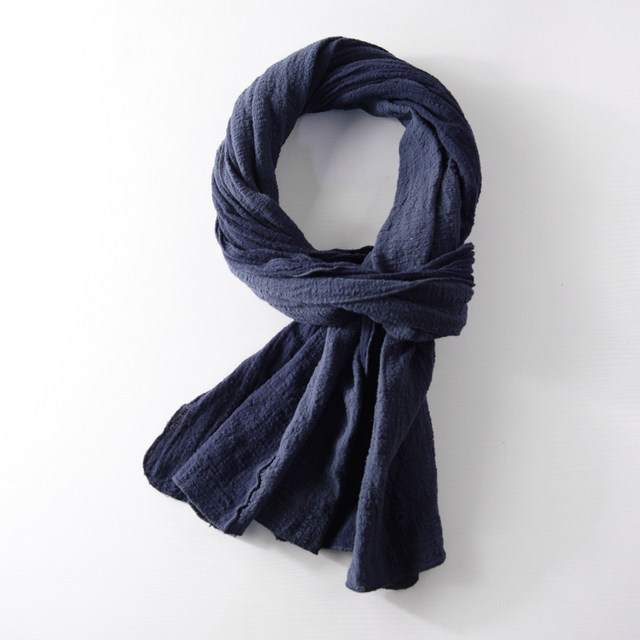 Personalized color matching high-end men's scarf autumn and winter long versatile black gray fashionable cotton and linen scarf Japanese casual