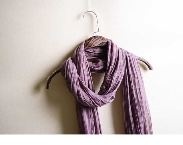 Spring and Autumn literary distressed pure black ethnic cotton and linen scarf