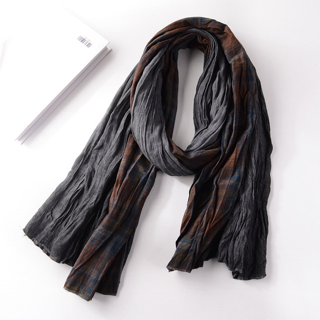 Autumn and winter spliced Japanese men's plaid scarf