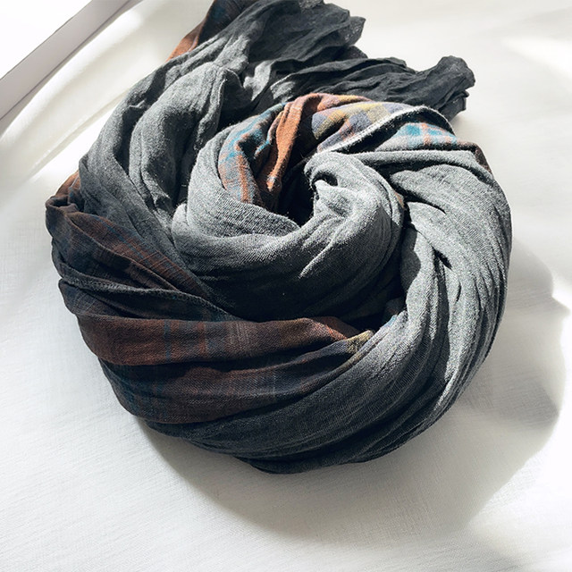 Autumn and winter patchwork plaid Japanese retro men's scarf