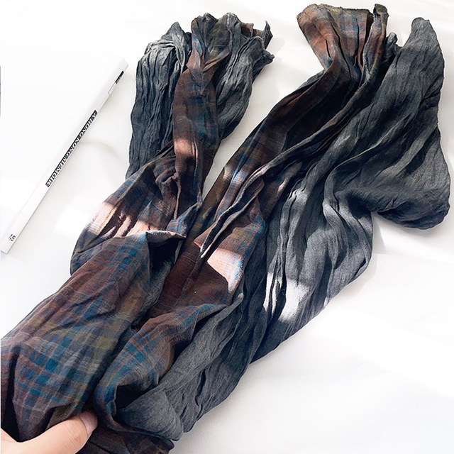 Autumn and winter patchwork plaid Japanese retro men's scarf