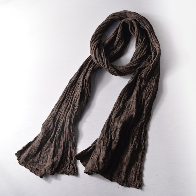 Extra long vintage artistic cotton and linen scarf with pleats for men and women