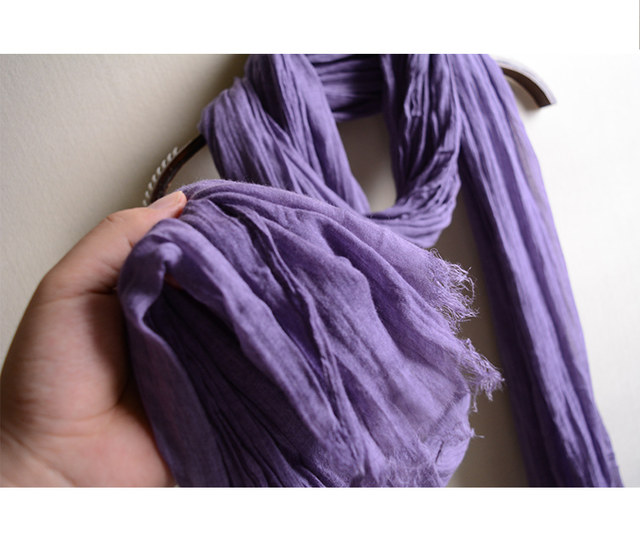 Spring and Autumn literary distressed pure black ethnic cotton and linen scarf