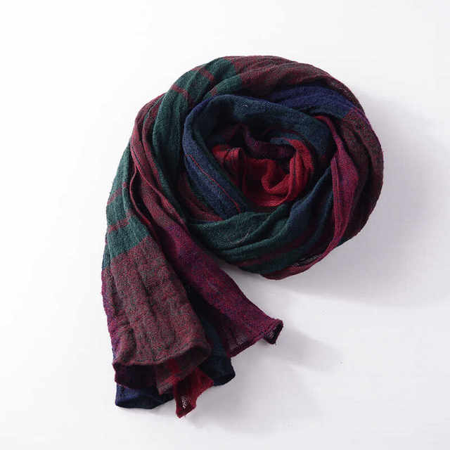 Small size forest style retro literary cotton and linen scarf