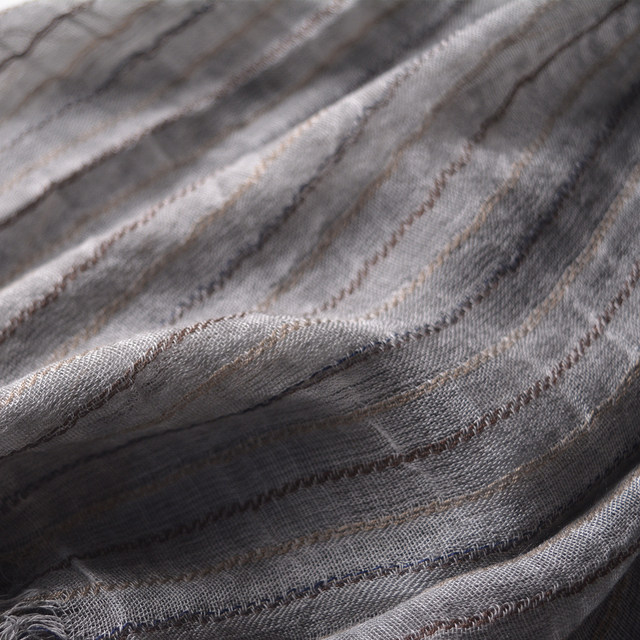 Cool gray striped retro solid color cotton and linen scarf