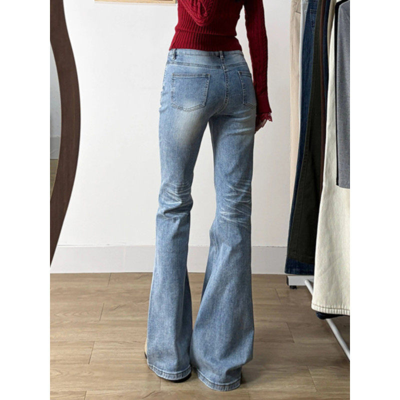 大码胖mm美式复古水洗做旧微喇牛仔裤女春季高腰显瘦马蹄喇叭长裤,淘宝优惠券,粉丝福利购,淘宝优惠卷