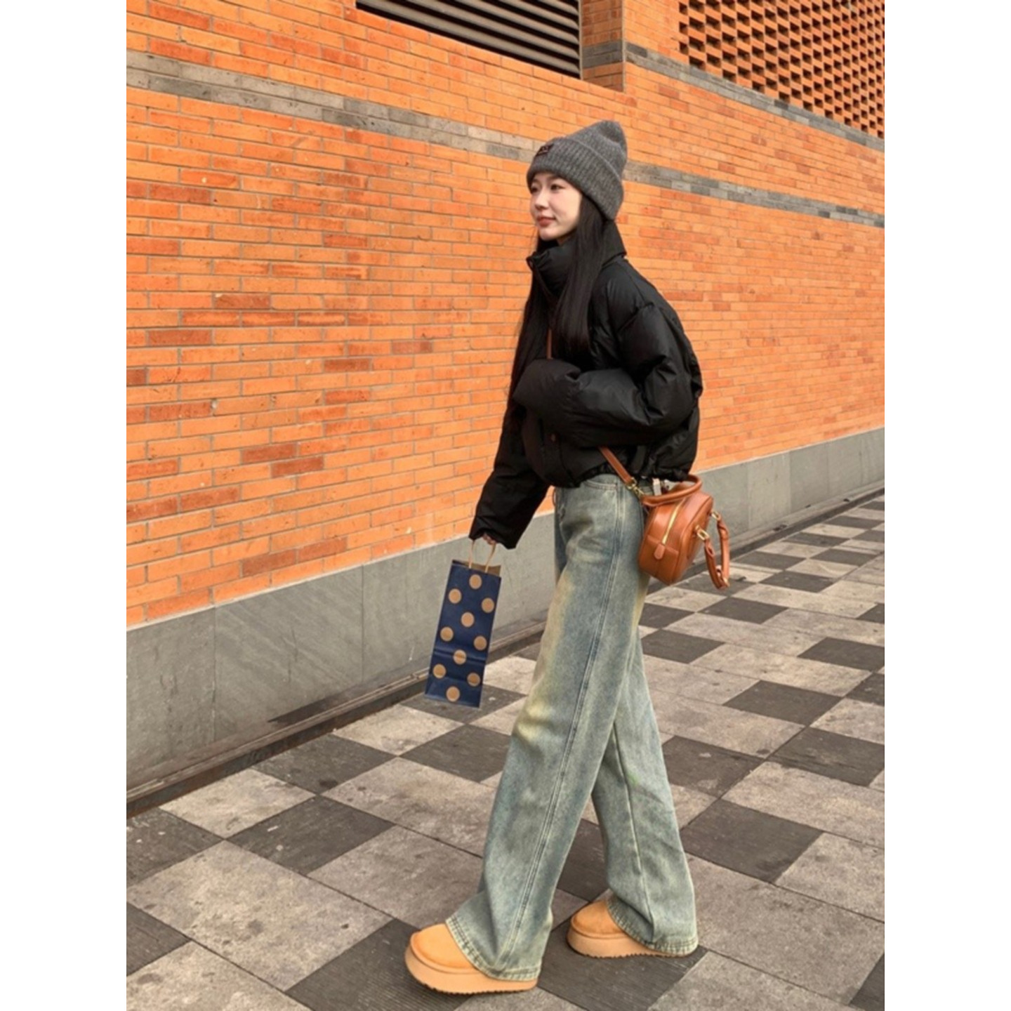 大码胖mm美式复古加绒直筒牛仔裤女秋冬新款宽松显瘦窄版阔腿长裤,淘宝优惠券,粉丝福利购,淘宝优惠卷