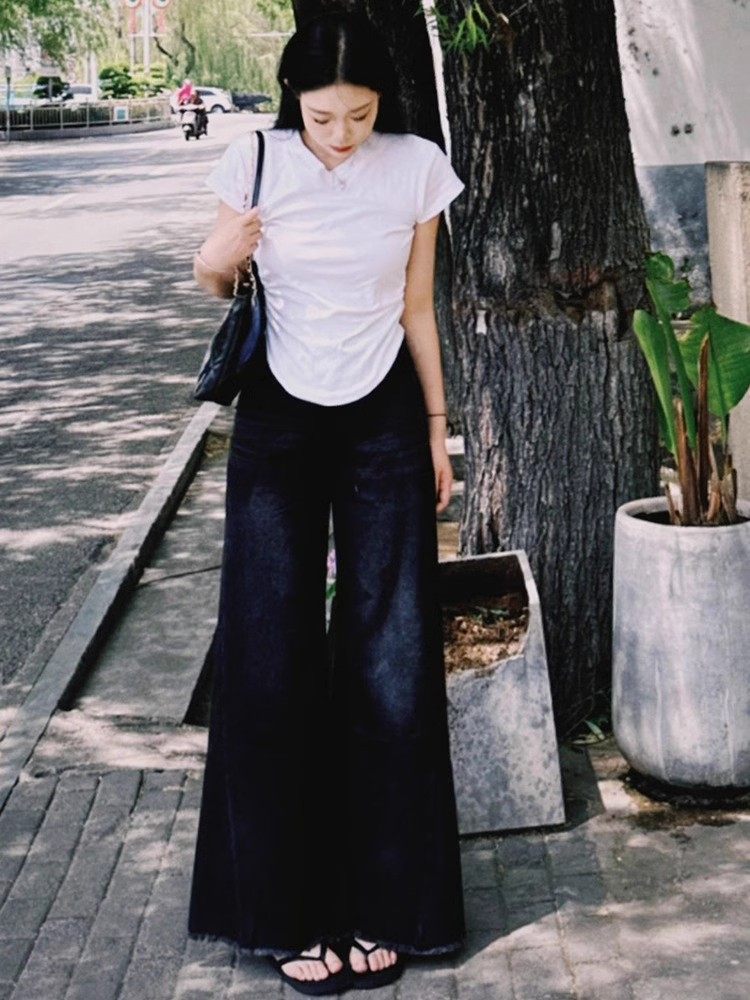 梨型身材穿搭黑灰色阔腿牛仔裤女美式复古大码宽松垂感拖地喇叭裤,淘宝优惠券,粉丝福利购,淘宝优惠卷