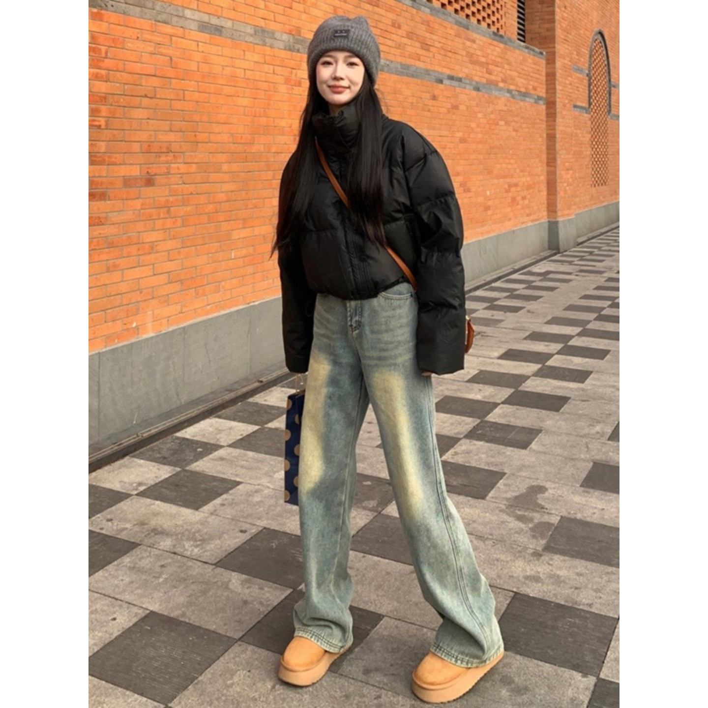 大码胖mm美式复古加绒直筒牛仔裤女秋冬新款宽松显瘦窄版阔腿长裤,淘宝优惠券,粉丝福利购,淘宝优惠卷