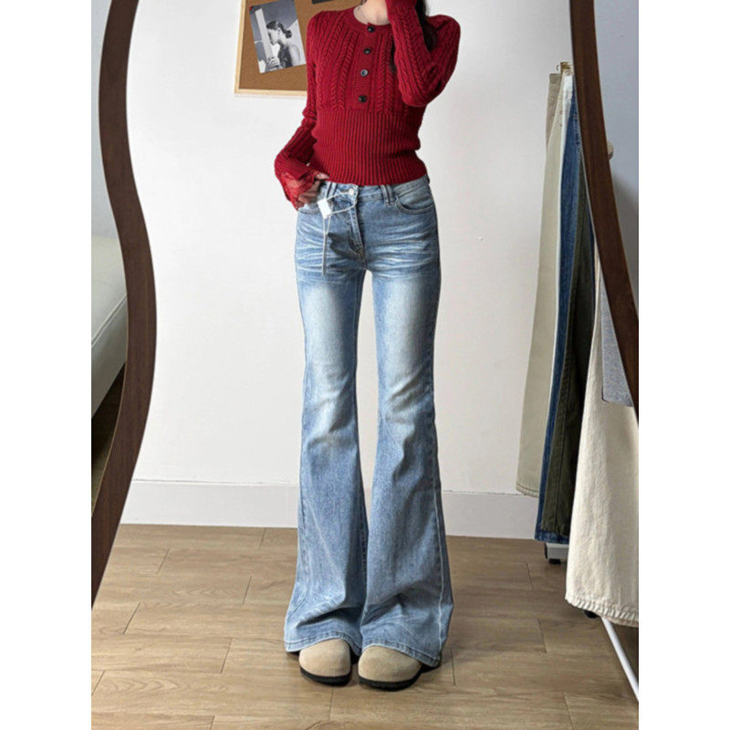 大码胖mm美式复古水洗做旧微喇牛仔裤女春季高腰显瘦马蹄喇叭长裤,淘宝优惠券,粉丝福利购,淘宝优惠卷