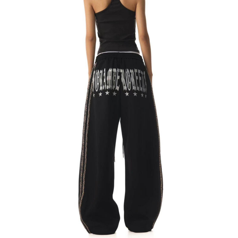 大码胖mm美式豹纹拼接字母印花休闲裤女春季宽松爵士舞弯刀阔腿裤,淘宝优惠券,粉丝福利购,淘宝优惠卷