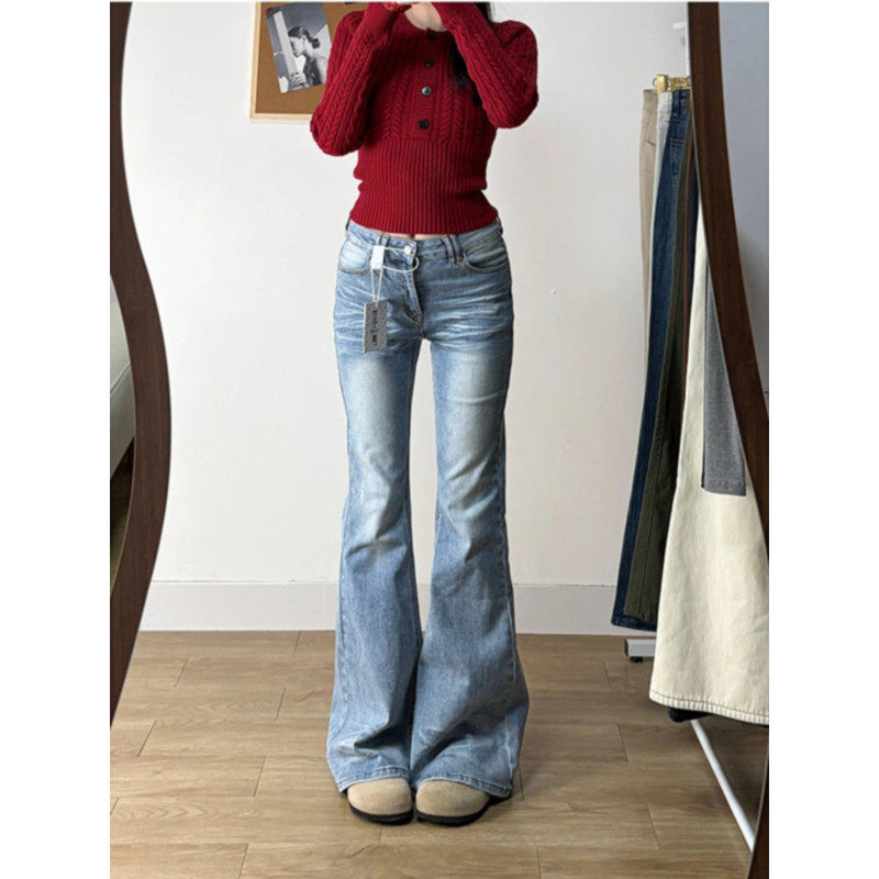 大码胖mm美式复古水洗做旧微喇牛仔裤女春季高腰显瘦马蹄喇叭长裤,淘宝优惠券,粉丝福利购,淘宝优惠卷