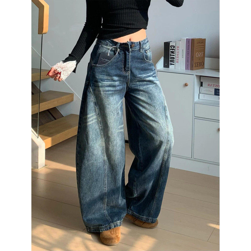 大码胖mm美式复古水洗弯刀牛仔裤女春季设计感高腰显瘦阔腿镰刀裤,淘宝优惠券,粉丝福利购,淘宝优惠卷
