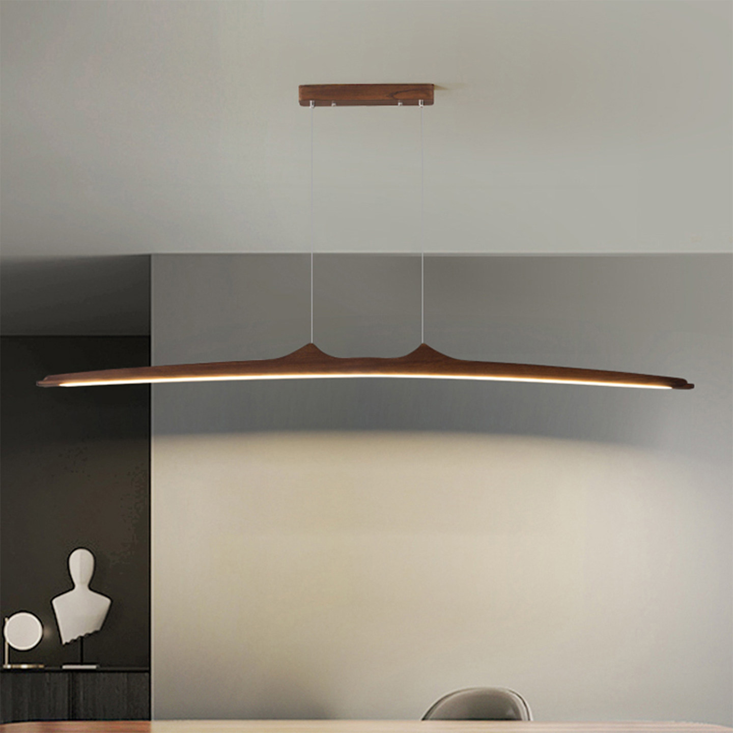 胡桃木餐厅灯吊灯极简新中式一字长条灯禅意书房吧台客厅餐桌吊灯,淘宝优惠券,粉丝福利购,淘宝优惠卷